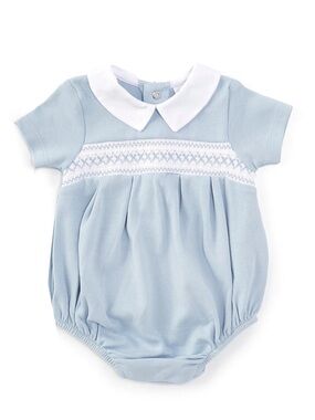 Edgehill Collection Light Blue Baby Bubble Romper with White Collar